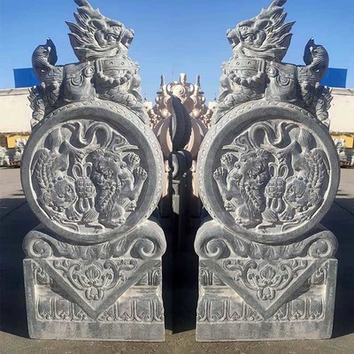 張藝石業(yè)廠家直銷晚霞紅石雕抱鼓-抱鼓石-青石抱鼓加工-仿古石門墩