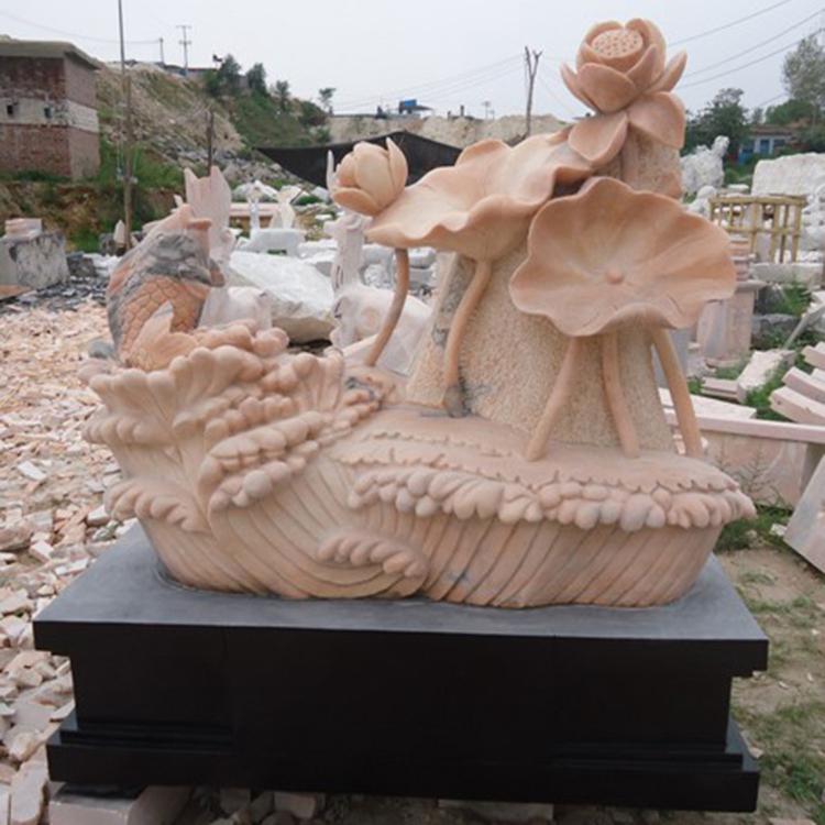 曲陽大剛石材定制石雕魚 流水假山水池石魚 石雕荷花魚擺件 石頭魚工藝品 石雕荷花魚 雕塑荷花