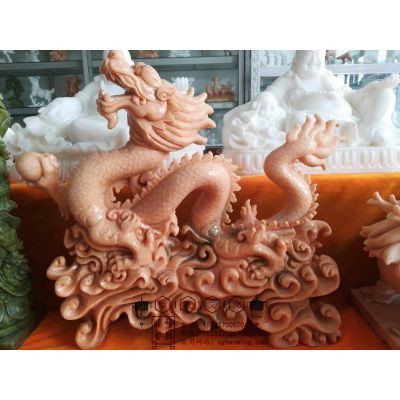 晚霞紅石雕龍擺件工藝品大理石雕刻盤(pán)龍鎮(zhèn)宅辟邪風(fēng)水石材龍雕塑